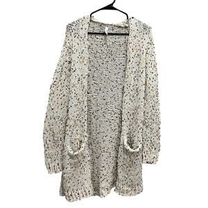 L Love Boutique Cream Open Front Cardigan Popcorn Sweater Large